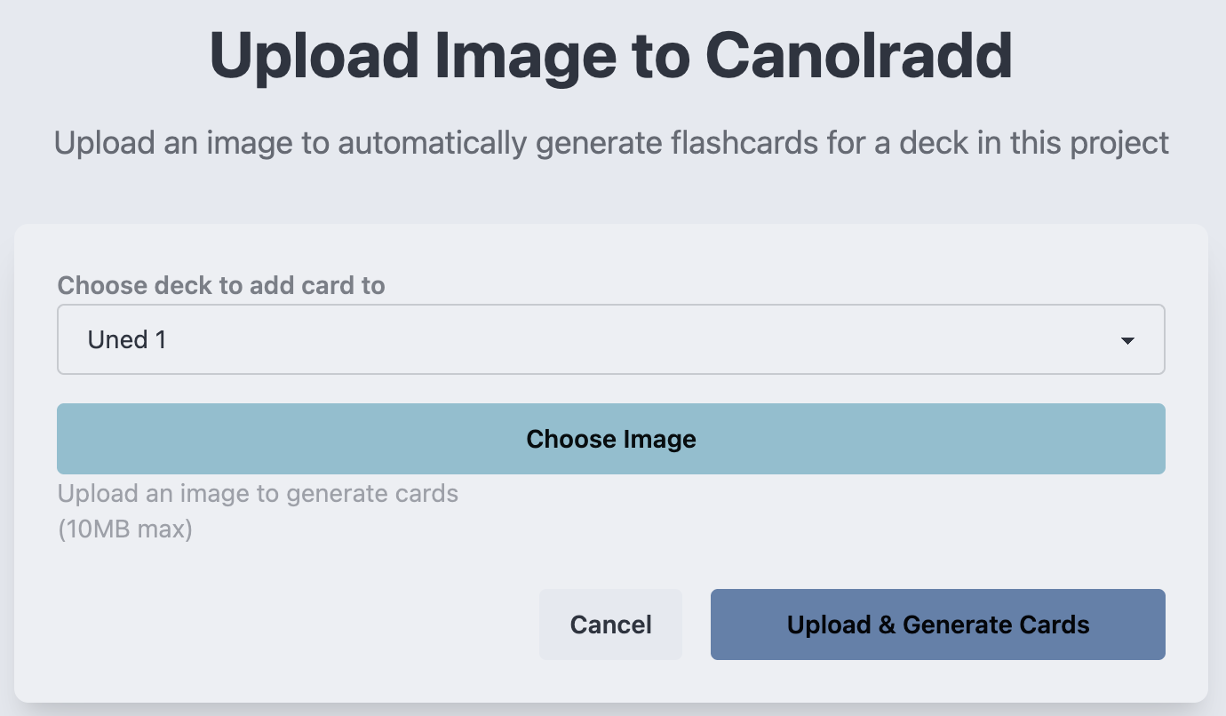 Interface for uploading Welsh vocabulary images